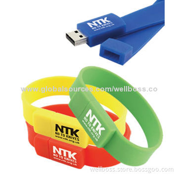 Keychain Rubber Bracelet USB Flash Drive, Customized Logos are Accepted